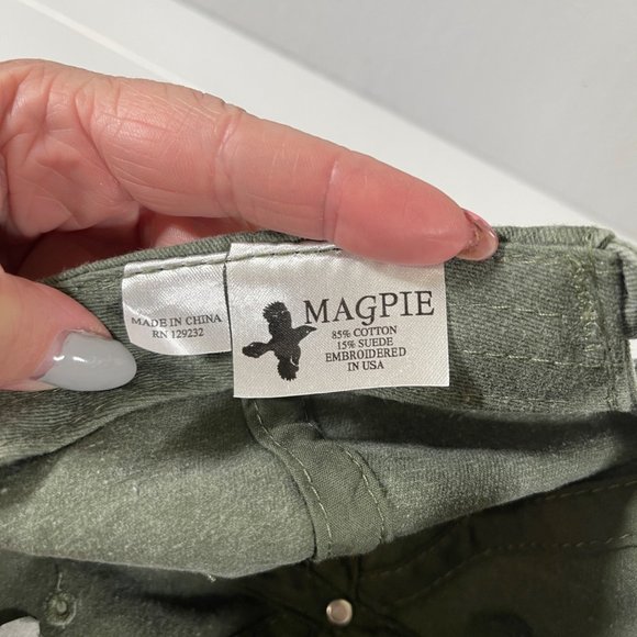 Magpie Wyoming Elk Green Twill Cap with Tan Sueded Bill w/ Tracks Low Profile - Picture 7 of 7